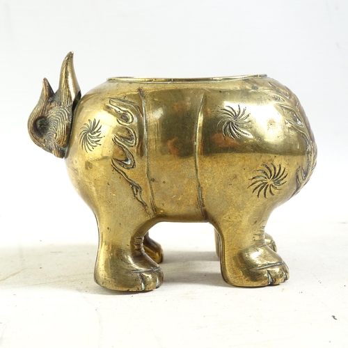 183 - A Chinese brass dog of fo censer, with engraved and embossed decoration and hinged lid, H12cm