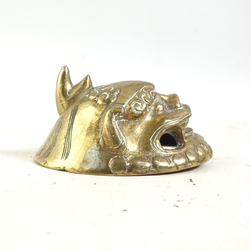 183 - A Chinese brass dog of fo censer, with engraved and embossed decoration and hinged lid, H12cm