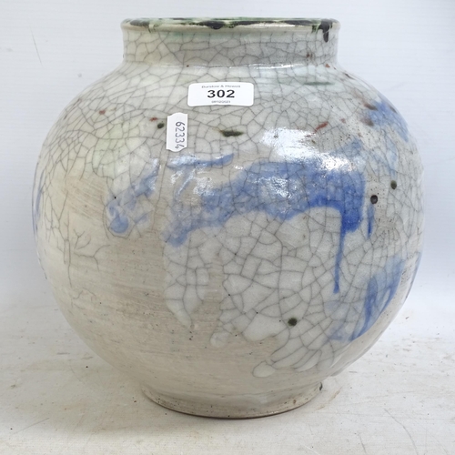 302 - CHRIS BRAMBEL - a large Studio pottery crackle glaze vase with impressed marks and signature, height... 