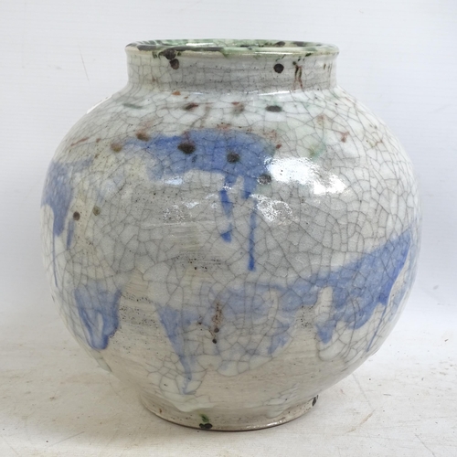 302 - CHRIS BRAMBEL - a large Studio pottery crackle glaze vase with impressed marks and signature, height... 