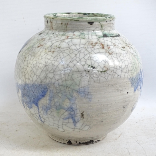 302 - CHRIS BRAMBEL - a large Studio pottery crackle glaze vase with impressed marks and signature, height... 