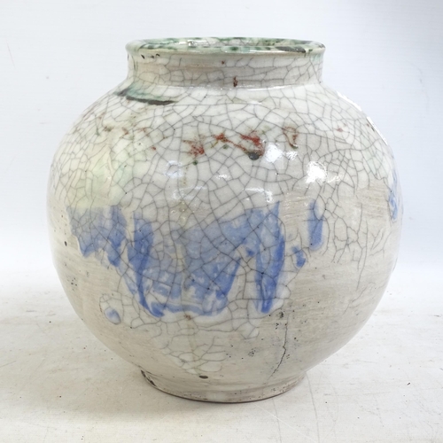 302 - CHRIS BRAMBEL - a large Studio pottery crackle glaze vase with impressed marks and signature, height... 