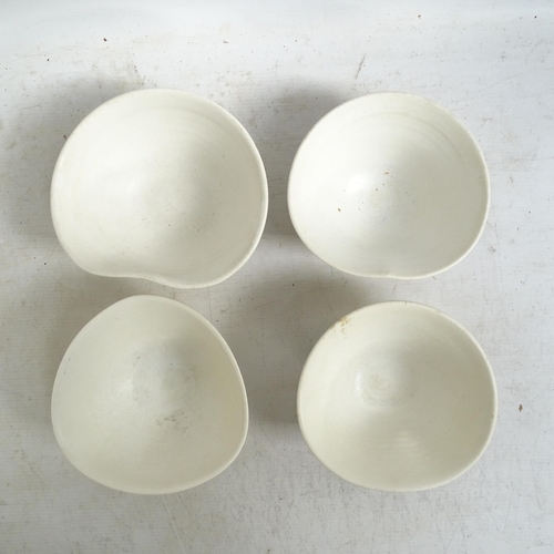 658 - Trish Phillips studio pottery, dolomite glazed, 4 side plates, 4 bowls, impressed makers marks.