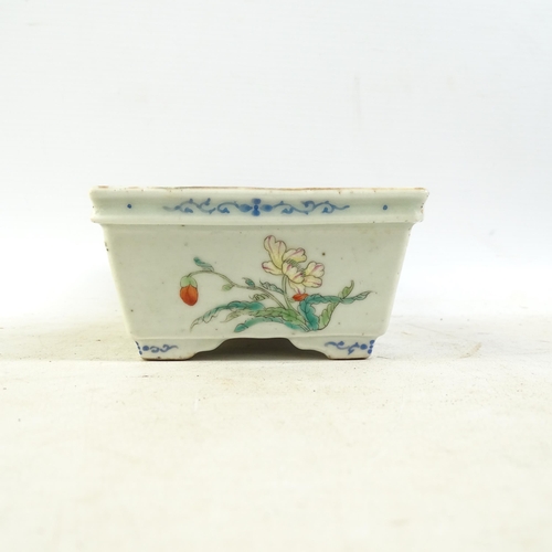 128 - A Chinese rectangular porcelain bonsai tree jardiniere, with famille rose hand painted floral decora... 