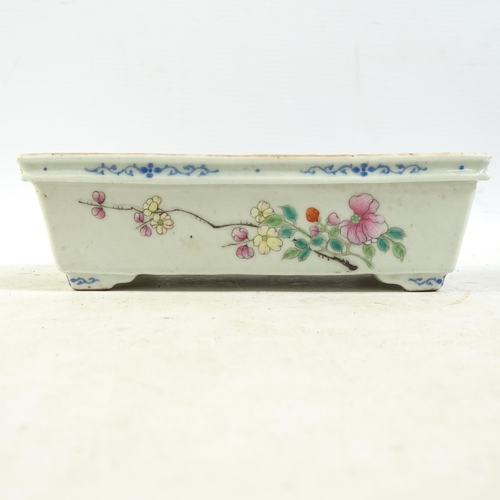 128 - A Chinese rectangular porcelain bonsai tree jardiniere, with famille rose hand painted floral decora... 