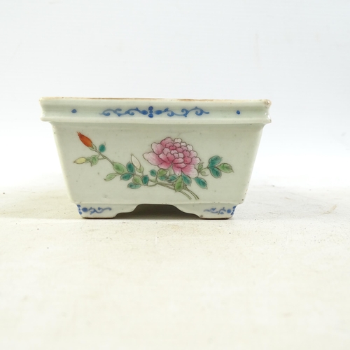 128 - A Chinese rectangular porcelain bonsai tree jardiniere, with famille rose hand painted floral decora... 