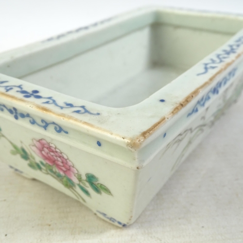 128 - A Chinese rectangular porcelain bonsai tree jardiniere, with famille rose hand painted floral decora... 