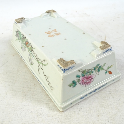 128 - A Chinese rectangular porcelain bonsai tree jardiniere, with famille rose hand painted floral decora... 