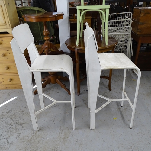 2696 - A set of 4 mid-century welded steel bar stools, in the manner of Jean Prouve, thought to be prototyp... 