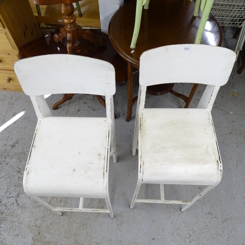 2696 - A set of 4 mid-century welded steel bar stools, in the manner of Jean Prouve, thought to be prototyp... 