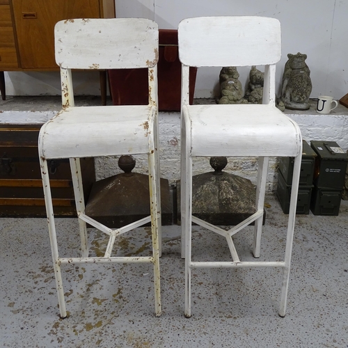 2696 - A set of 4 mid-century welded steel bar stools, in the manner of Jean Prouve, thought to be prototyp... 