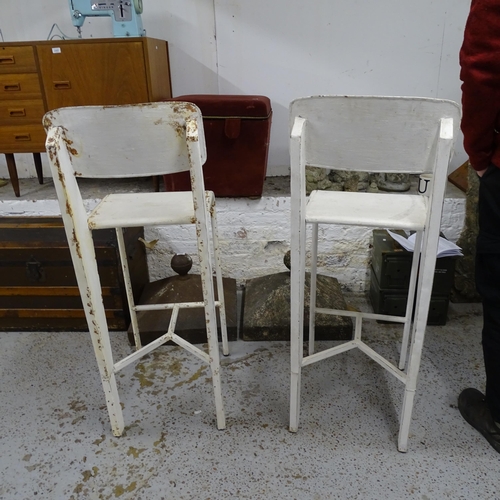 2696 - A set of 4 mid-century welded steel bar stools, in the manner of Jean Prouve, thought to be prototyp... 