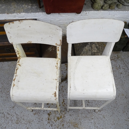 2696 - A set of 4 mid-century welded steel bar stools, in the manner of Jean Prouve, thought to be prototyp... 