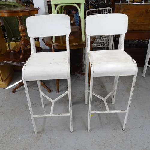 2696 - A set of 4 mid-century welded steel bar stools, in the manner of Jean Prouve, thought to be prototyp... 