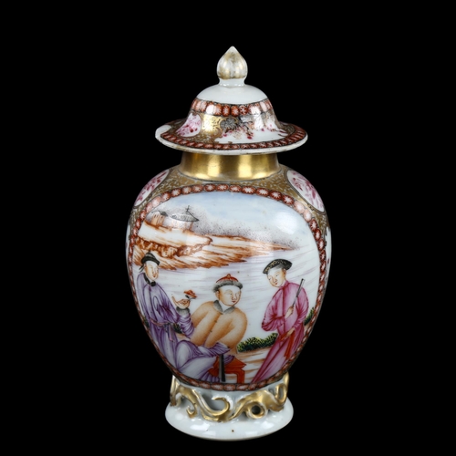 17 - An Antique Chinese porcelain tea jar, with enamelled and gilded decoration on scrolled base, height ... 