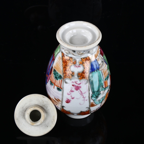 18 - An Antique Chinese porcelain tea jar, with enamelled and gilded decoration on scrolled base, height ... 