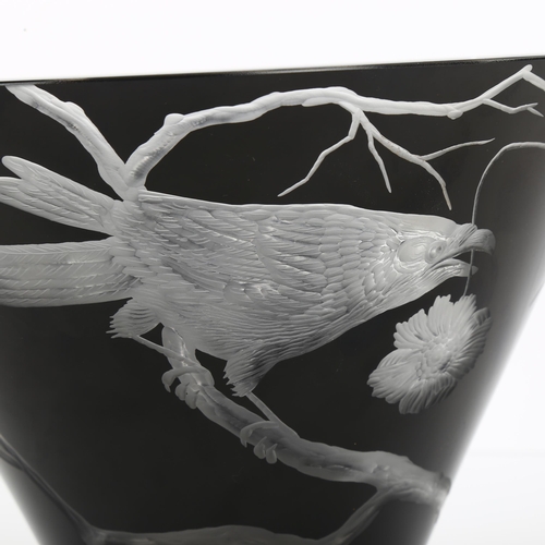 2 - An Artel etched glass flared bowl, with crow on tree, makers name to base, height 16.5cm