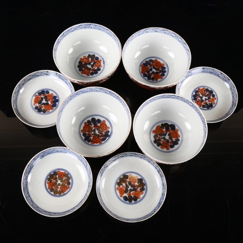 20 - 4 Imari hand decorated porcelain tea bowls and covers, with 6 character marks on each piece, bowl di... 