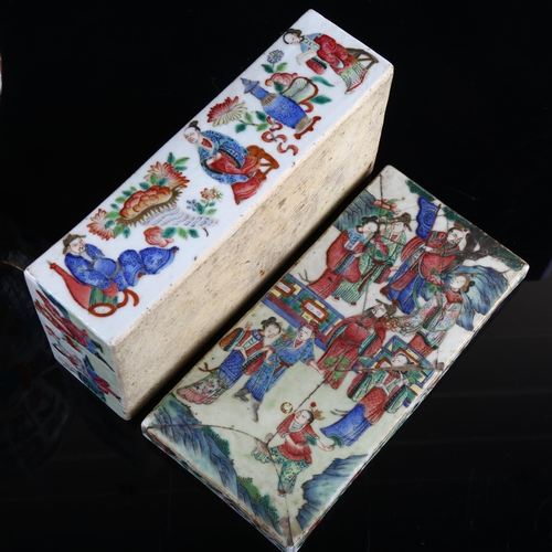 23 - A Chinese porcelain rectangle section box and cover, together with a butterfly and bird decorated va... 