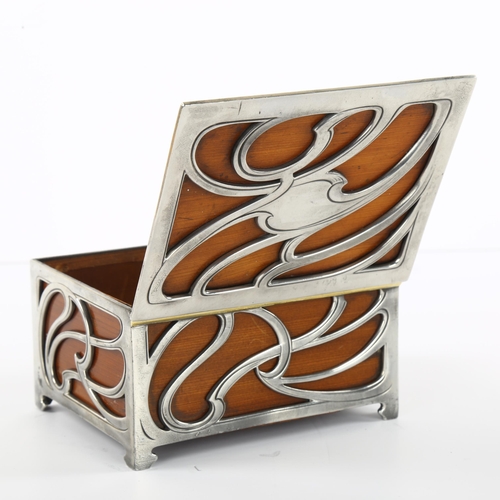 7 - A Jugendstil WMF silver plated rectangular Box, with stylised whiplash decoration, stamped  as WMF E... 