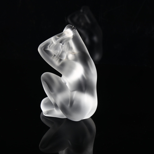 9 - A Lalique frosted glass kneeling nude figure, etched Lalique, France to base, height 10cm