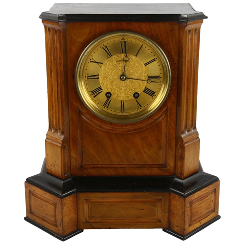 101 - A late 19th century 8 day oak cased bracket clock with satinwood veneer, chiming on gong, height 37c... 