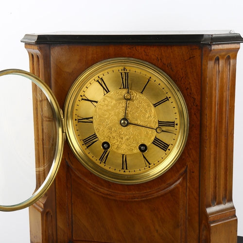 101 - A late 19th century 8 day oak cased bracket clock with satinwood veneer, chiming on gong, height 37c... 