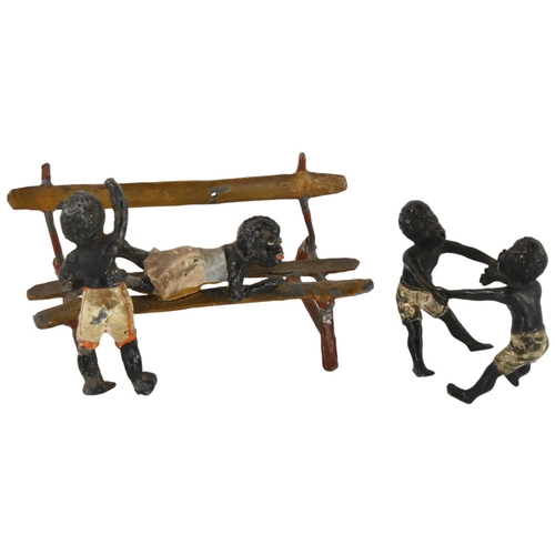 109 - 2 cold painted white metal and bronze groups of children playing, tallest figure 5.5cm