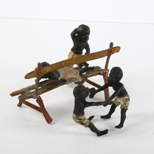 109 - 2 cold painted white metal and bronze groups of children playing, tallest figure 5.5cm