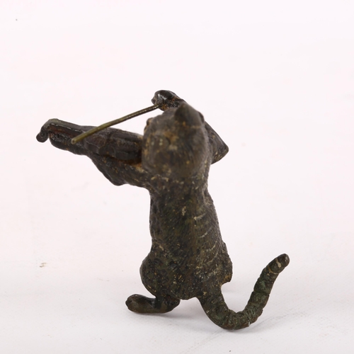 111 - A bronze cold painted miniature of cat playing a fiddle, height 6cm