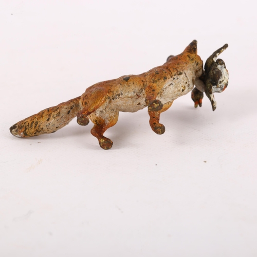 113 - A cold painted bronze miniature of fox with pheasant, length 5cm