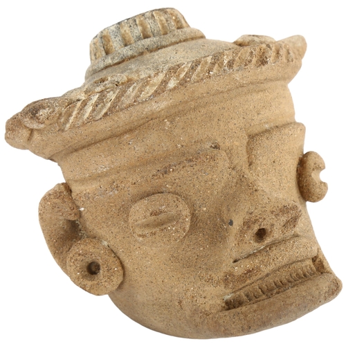 119 - A pre-Columbian Mayan ceramic head, height 7cm