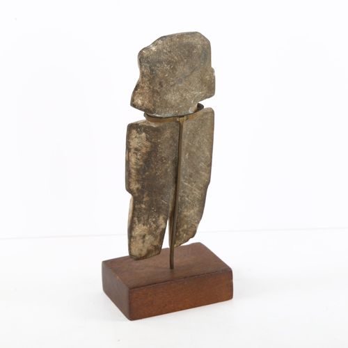 120 - A pre-Columbian hardstone carved figure on mounted wood and metal stand, height of figure 13cm