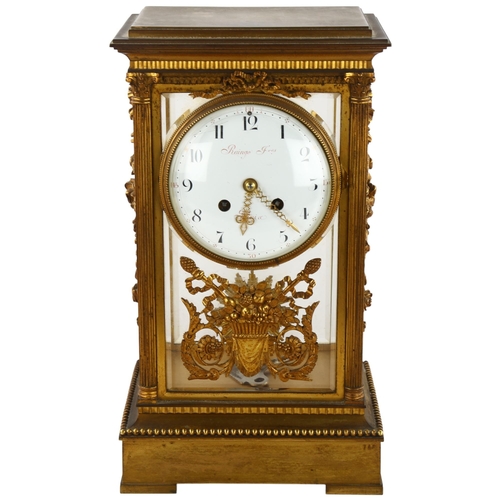 124 - A mid 19th century French Four Glass clock by Raingo Feres, Paris,  8 day movement, case has bevelle... 