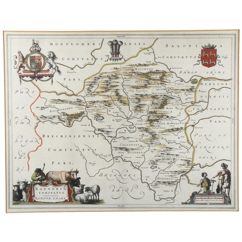 126 - A 1668 map of Radnorshire on the Welsh borders by Johannes Blaeu, map 50 x 39 cm, framed