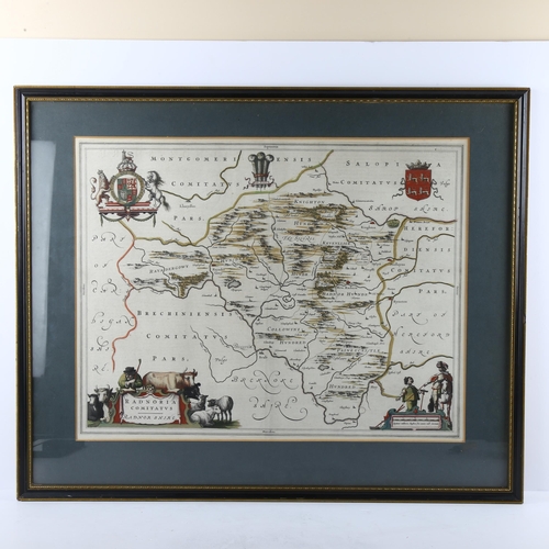 126 - A 1668 map of Radnorshire on the Welsh borders by Johannes Blaeu, map 50 x 39 cm, framed