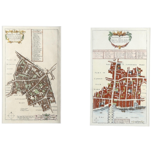 128 - A pair City of London maps, dated 1754/55 Aldgate and Billingsgate wards, framed, map 32 x 19 cm