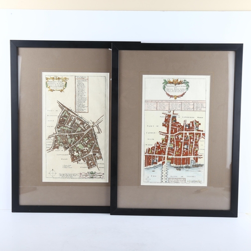 128 - A pair City of London maps, dated 1754/55 Aldgate and Billingsgate wards, framed, map 32 x 19 cm