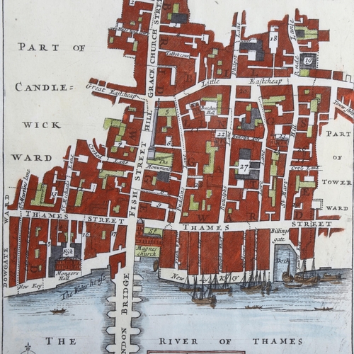 128 - A pair City of London maps, dated 1754/55 Aldgate and Billingsgate wards, framed, map 32 x 19 cm