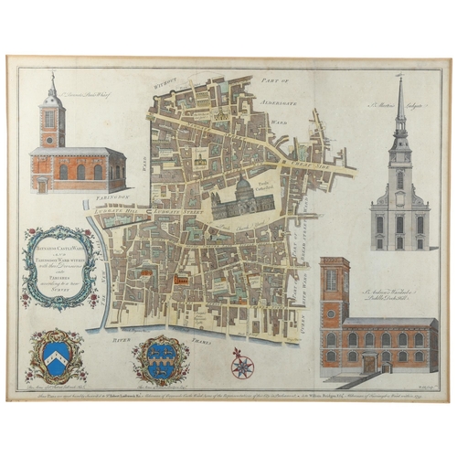 129 - A 1755 map of the City of London around St Paul's Cathedral, framed, map 47 x 37cm