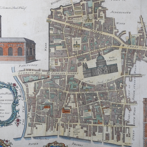 129 - A 1755 map of the City of London around St Paul's Cathedral, framed, map 47 x 37cm