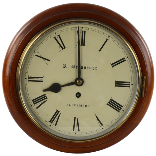 132 - A mahogany cased wall clock by R.Grosvenor of Ellesmere, with 30 hour Fusee movement, diameter 34cm,... 