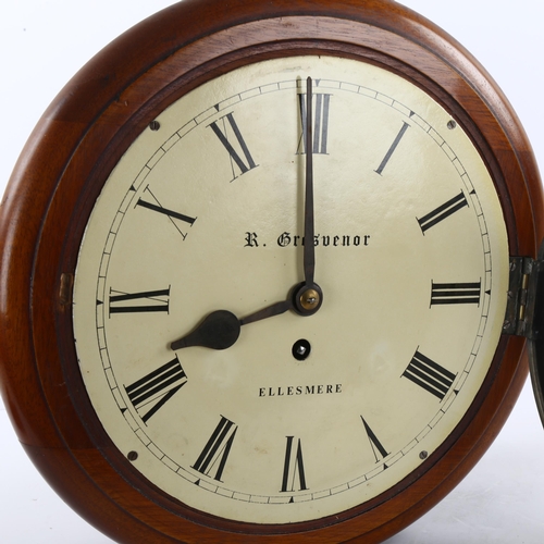 132 - A mahogany cased wall clock by R.Grosvenor of Ellesmere, with 30 hour Fusee movement, diameter 34cm,... 