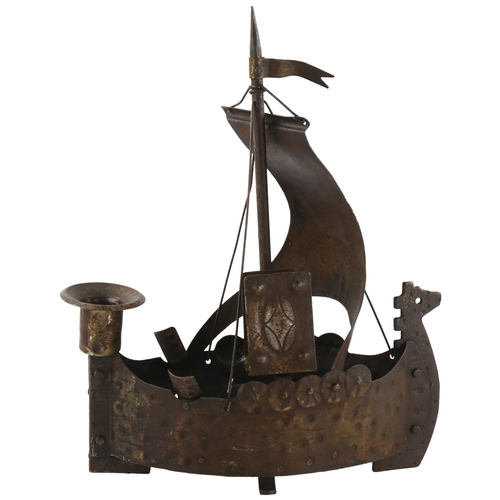 133 - A Goberg metal smoker's companion in form of Viking ship, makers mark to base, height 30cm