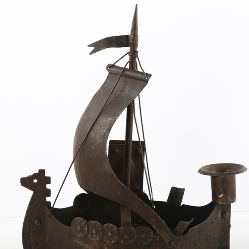 133 - A Goberg metal smoker's companion in form of Viking ship, makers mark to base, height 30cm