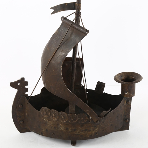 133 - A Goberg metal smoker's companion in form of Viking ship, makers mark to base, height 30cm