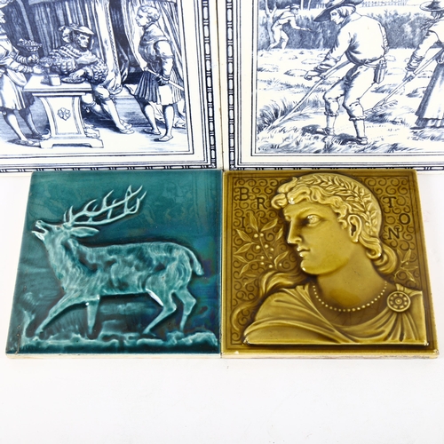 134 - 4 19th century tiles, comprising 2 Minton tiles probably designed by John Moyr Smith, and 2 tin glaz... 