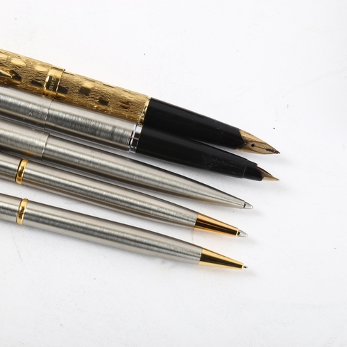 137 - A Parker 61 rolled gold fountain pen with 14k nib, a Parker Fountain pen and ballpoint set and a Par... 