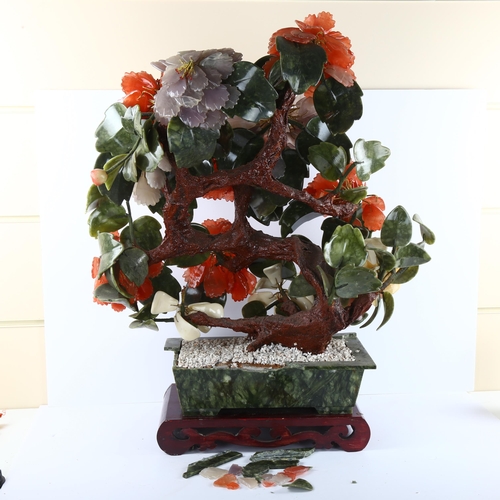 71 - A large Chinese hardstone tree on wooden stand, overall height 71cm