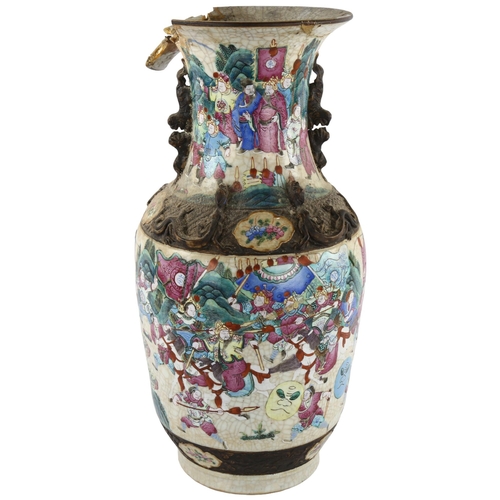 80 - An Antique Chinese vase with enamelled battle scene decoration, mark to base, A/F, height 45cm